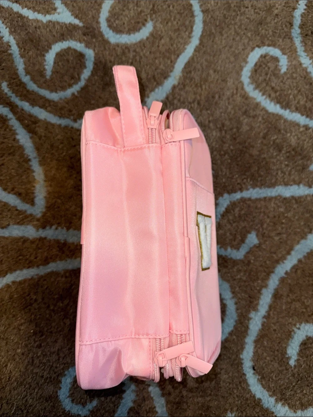 Pink Makeup Organizer Pouch with V Initial